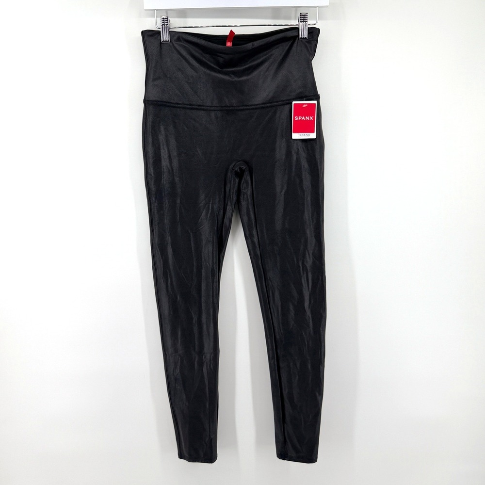 Spanx Leggings Faux Leather High Waist XL Black Womens Slimming Shaping Ankle